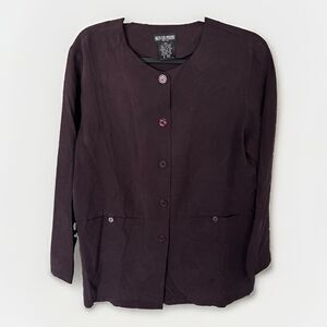 Vintage Oliver Perry collarless button-down blouse women's small classy silk